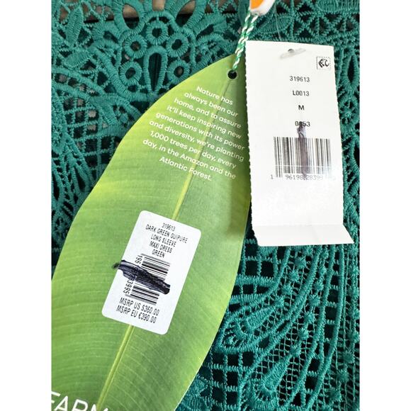 NWT FARM RIO Dark Green Guipure Long Sleeve Maxi Dress Medium M - Picture 9 of 12
